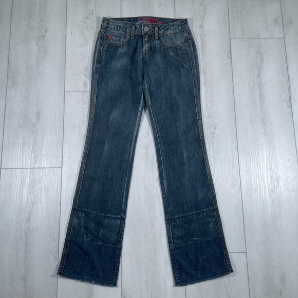 Miss Sixty Size 28 Mary J Bootcut Low Rise Dark Wash Y2k Jeans Distressed - Picture 1 of 16